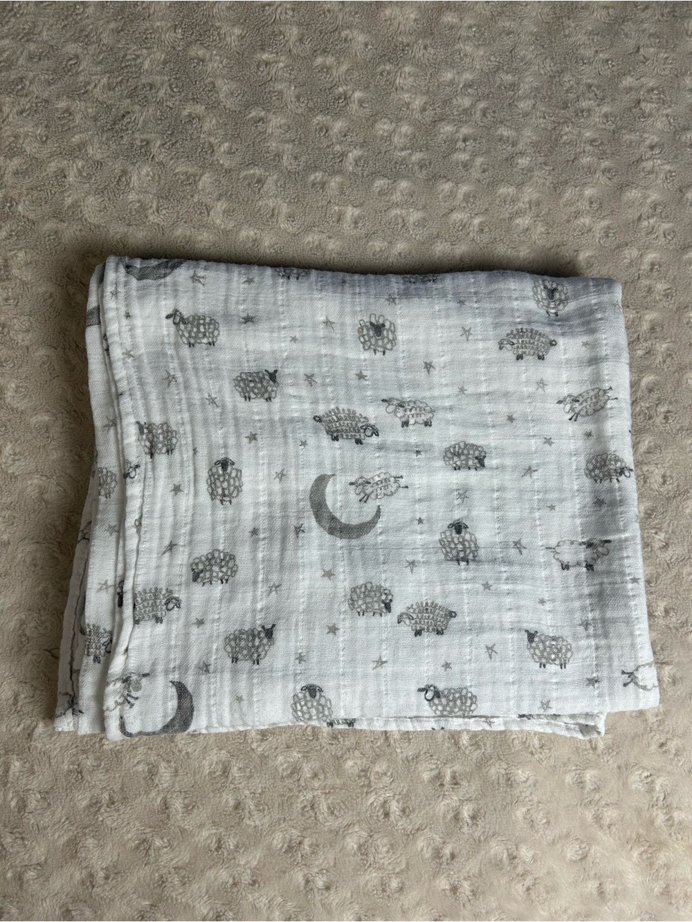 Mud Pie Gray White Lamb Sheep Baby Swaddle Blanket Gray White Muslin Stars